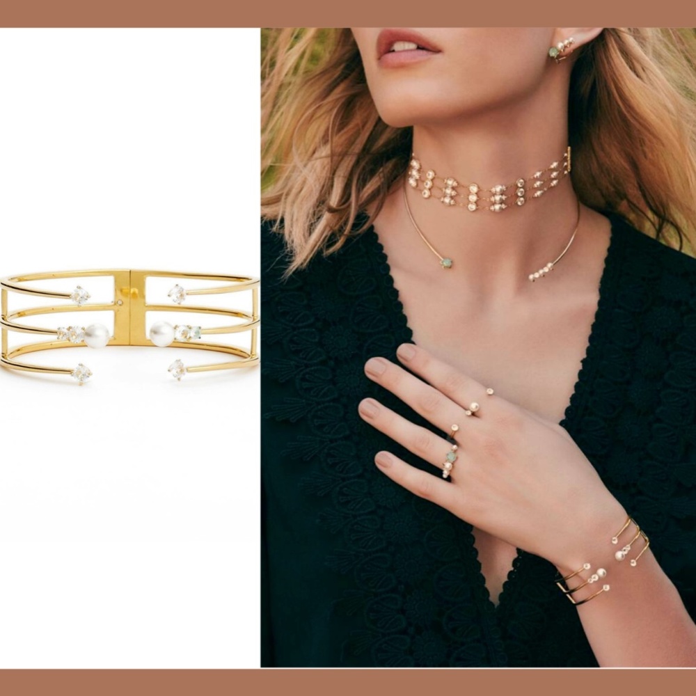 Nadri Imitation Pearl & Crystal Cuff in Gold - Picture 2 of 13